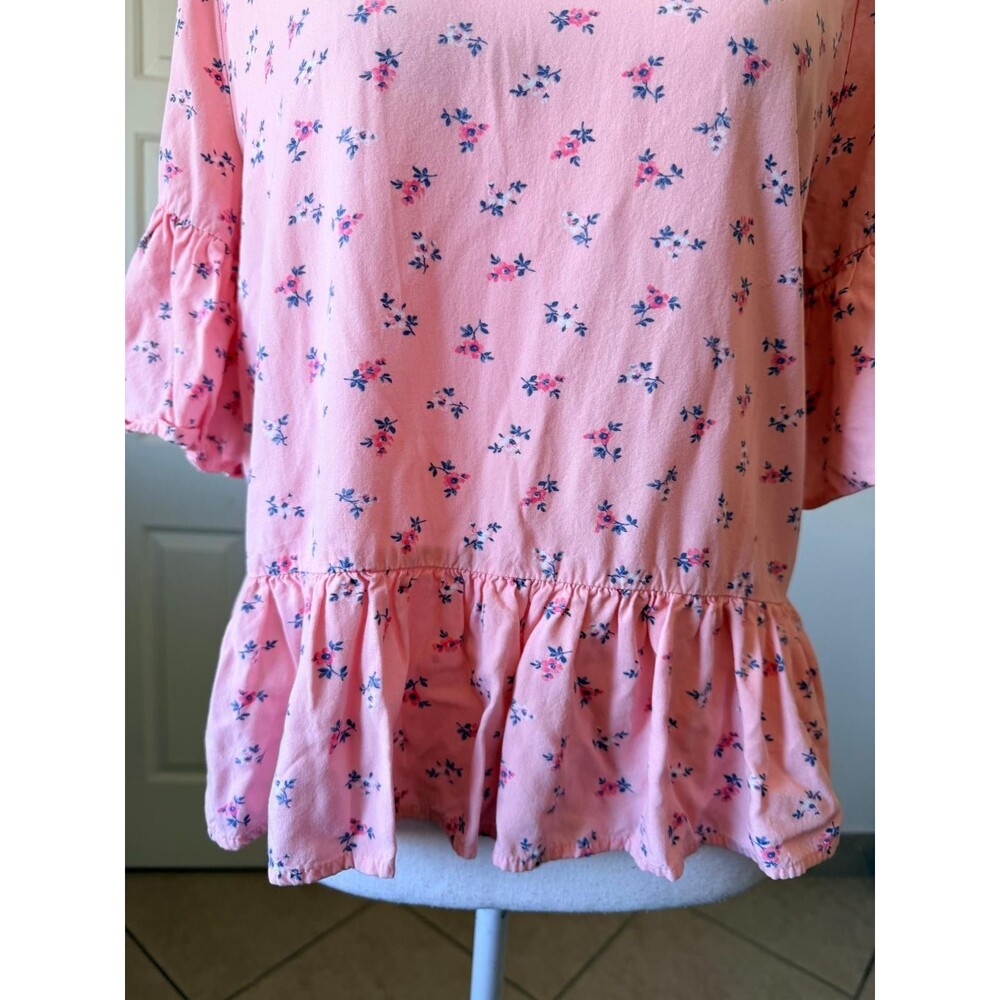 Abercrombie Women's Floral M Pink Puplum Bell Sleeve Blouse - Picture 7 of 14